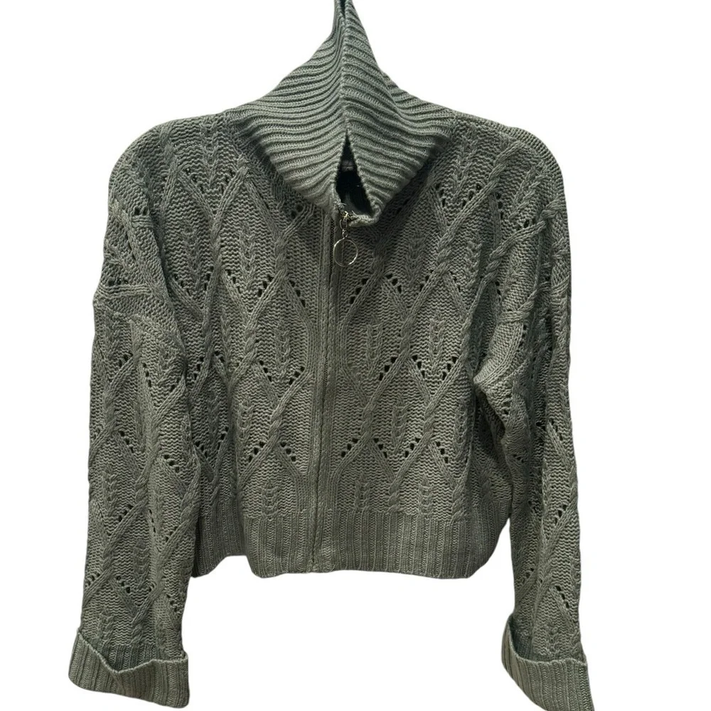 Sage Green Zip-up Funnel Neck Sweater Large